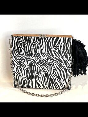 vintage zebra cigar box purse with silver chain